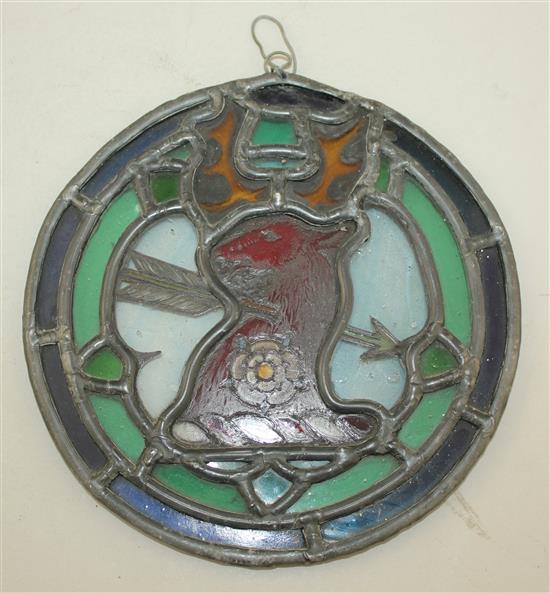 A Georgian stained glass armorial roundel, 7in.